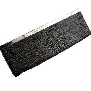 Chocolat Blu Genuine Leather Croc-Embossed Clutch – Dark Brown